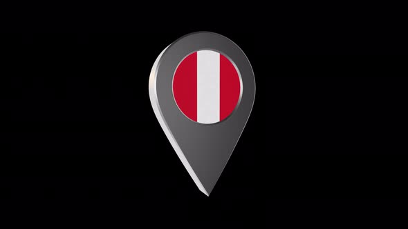3d Animation Map Pointer With Peru Flag With Alpha Channel  - 4K