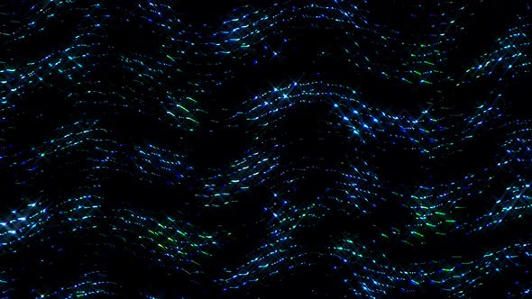 shining bright lines set wave motion, color blue, on black background