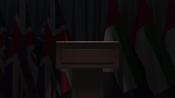 Flags of the UAE and the UK at International Meeting alt
