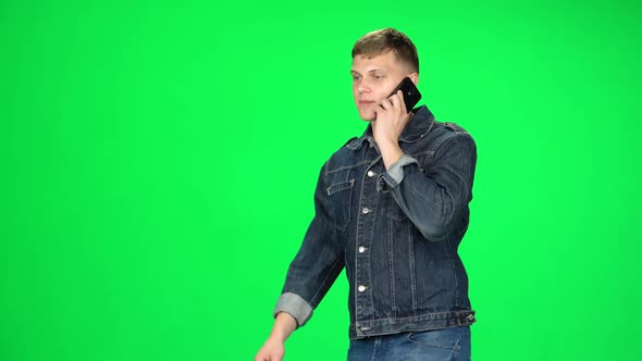 Smiling Guy Goes and Talks on the Phone, Chroma Key