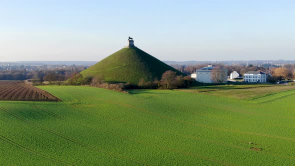 Aerial view of The Lion's Mound, Waterloo, Belgium