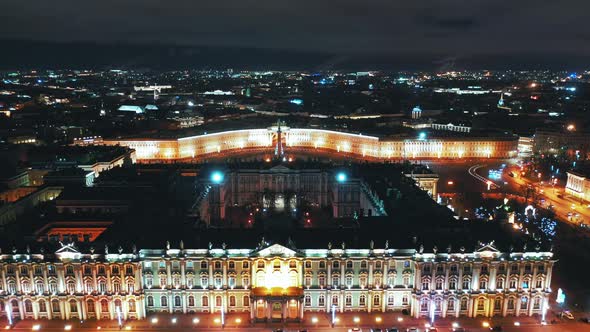 Aerial View of Winter Palace or Hermitage From Palace Embankment with Palace Square in the