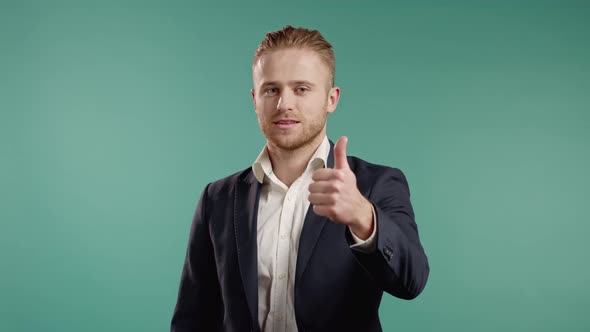 Handsome Businessman Shows Thumb Up Like Gesture