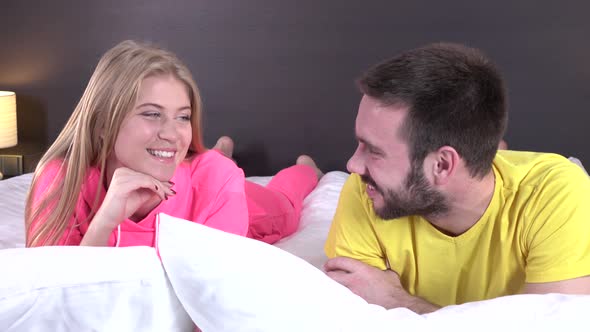 Young Love Couple in Bed, Romantic Scene in Bedroom