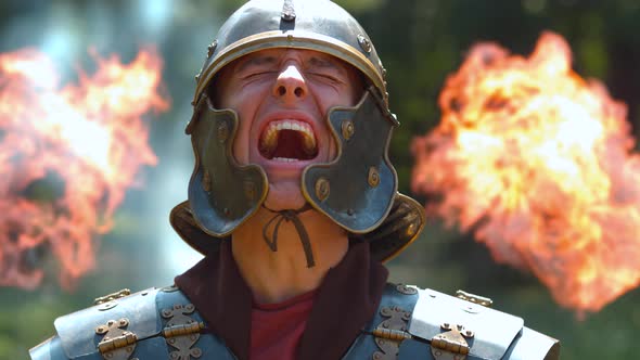 Desperate Roman soldier, ultra slow motion