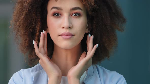 Female Portrait of Woman Outdoors Curly Young Beautiful African American Girl Mixed Race Afro Model