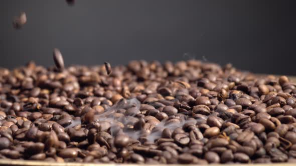 Roasted Coffee Beans Steaming Close Up