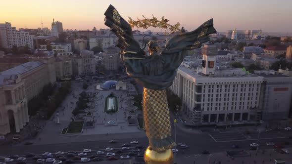 Independence Square. Maidan. Monument. Aerial. Kyiv. Ukraine