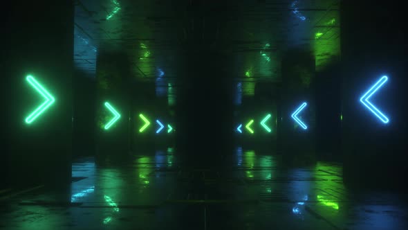 Green Neon Light Arrows Tunnel Loop