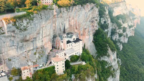 Aerial Panorama View of Madonna Della Corona Sanctuary Italy