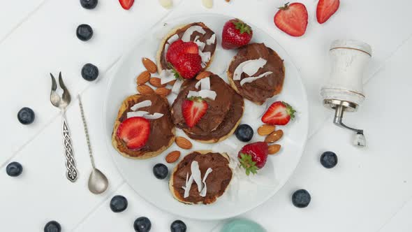 Sweet Pancakes Chocolate Strawberry Top View