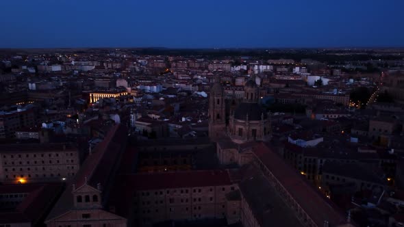 salamanca spain aerial featuring the city at dusk on a warm summers night