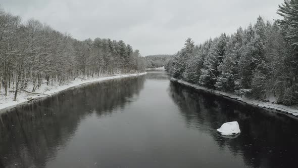Tranquility and peacefulness at Piscataquis river. Maine. Aerial view