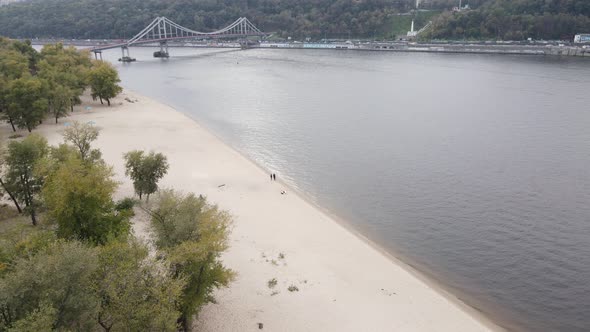 Dnipro River Near Kyiv City, Ukraine Aerial View. Dnieper, Kiev