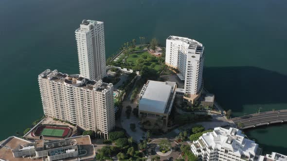  Aerial Shot of Prestige Residential District with Bay View. Miami Cityscape