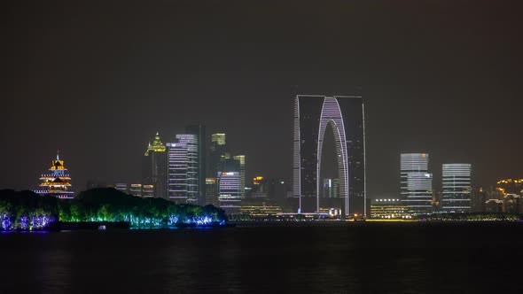 Soochow Reflects in Jinji Lake in Jiangsu of China Timelapse