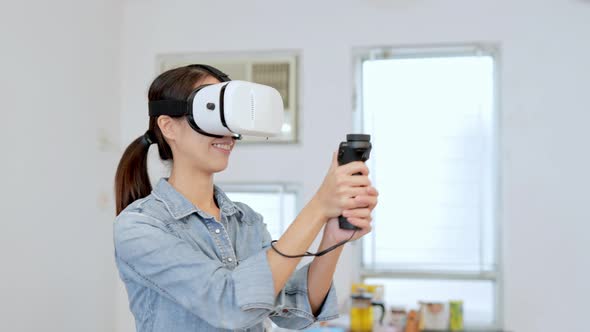 Woman wearing VR device