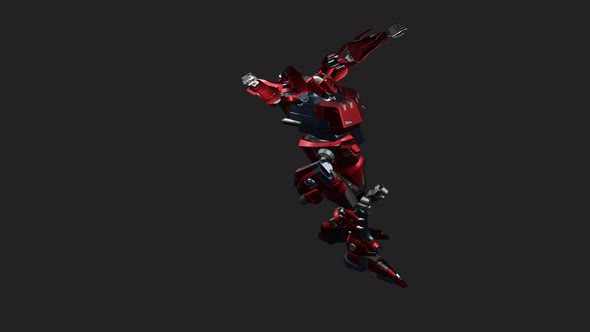 Red mecha in action with Wide Arm Spell Casting style