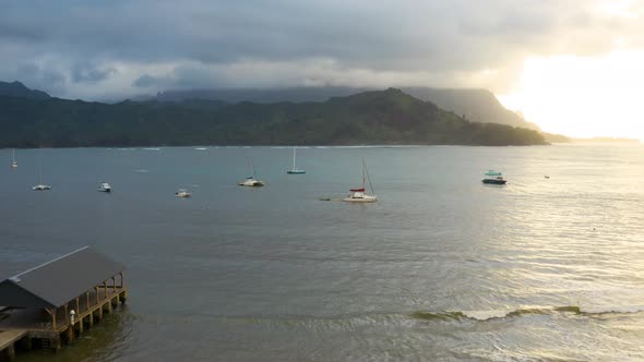 Hanalei Bay Amazing View Pier To Mountains Glowing Sun Lighting Through Clouds Hawaiian