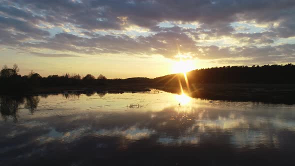 Beautiful Sunset Above Wild Swamp and Forest