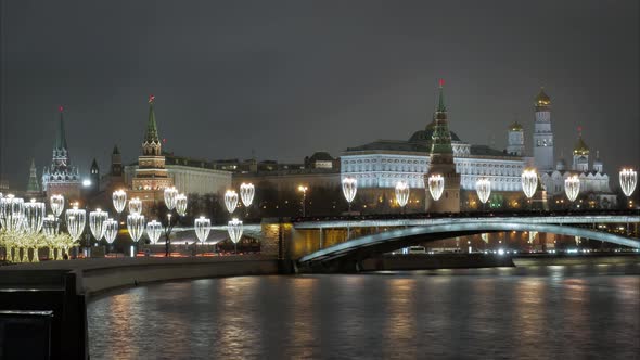 Timelapse. View of the Evening Moscow Kremlin.