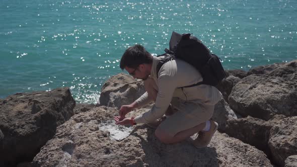 Checking and Researching Samples of Sea Salt That Evaporated on Hot Stone From Mediterranean Sea on