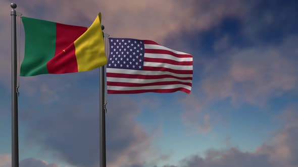 Cameroon Flag Waving Along With The National Flag Of The USA - 2K