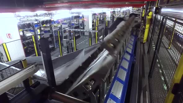 Baggage system. Luggage handling conveyor belt at the airport.