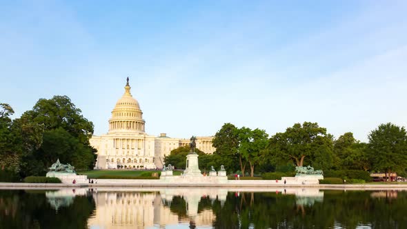 The United states Capitol building time lapse video on a sunny day.