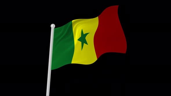 Senegal Flag Flying Animated Black Background