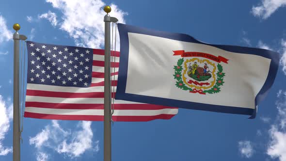 Usa Flag Vs West Virginia State Flag  On Flagpole