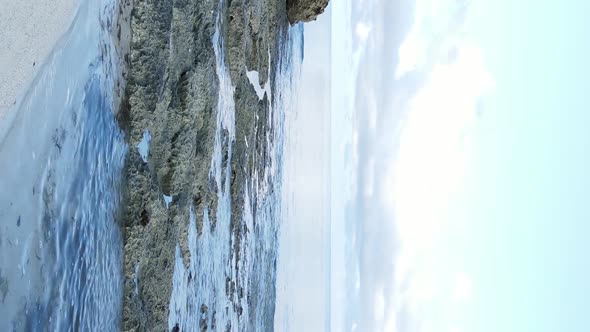 Vertical Video Empty Beach on Zanzibar Island Tanzania Aerial View