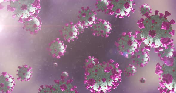 Animation of macro Coronavirus Covid-19 cells floating in a vein. 4k alt