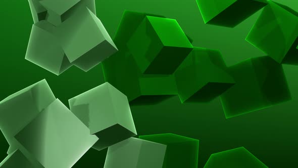 Green toned modern and calm rotating cube background animation loop