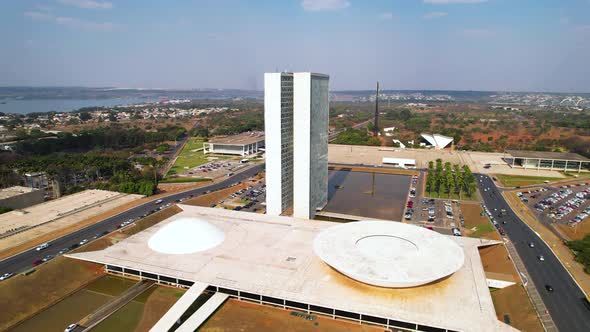 Downtown Brasilia Brazil. Aerial landscape of landmark country brazilian capital.