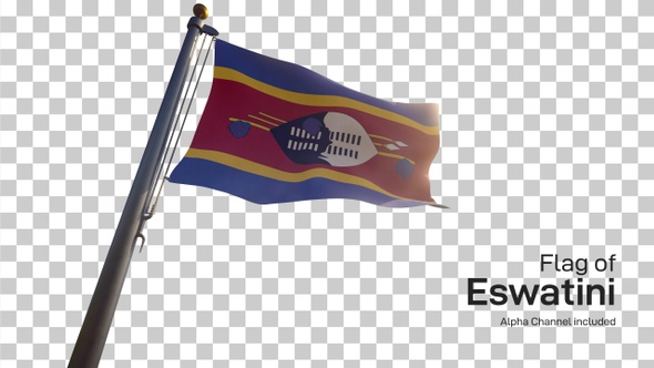 Eswatini / Swaziland Flag on a Flagpole with Alpha-Channel