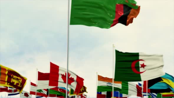 Zambia Flag With World Globe Flags Morning Shot