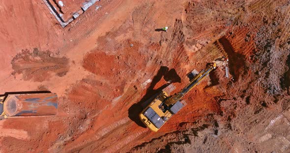 In Order to Lay Underground Storm Sewer Pipes the Excavator Digs a Pit to Connect the Sewer System