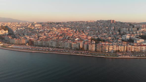 Various drone shots on a sunny afternoon in Izmir, the third largest city in Turkey. Beautiful Aegea