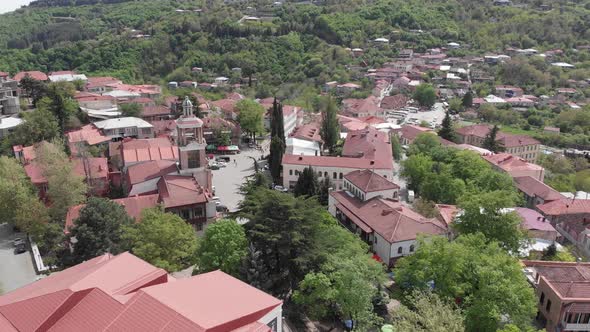 Aerial view of beautiful city of love Sighnaghi. Georgia 2019 spring