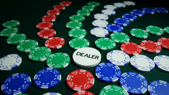 Casino chips arranged on poker table 4k