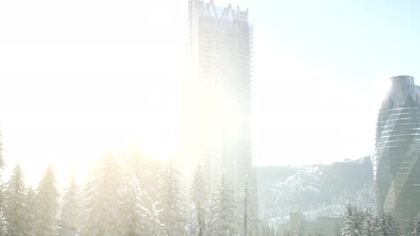 Sity and Forest in Snow at Sunrise alt