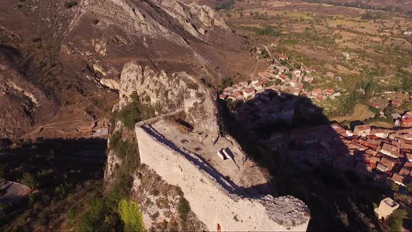 Aerial View of Ancient Ruins of Poza De La Sal Castle in Burgos Castile and Leon Spain