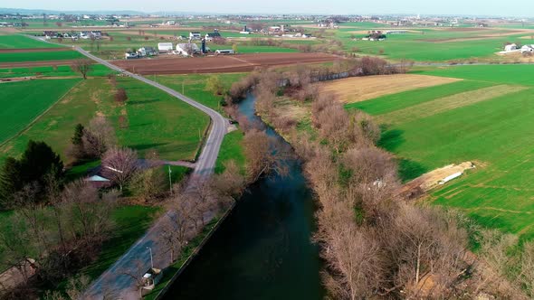 Amish Countryside and Farm from Drone