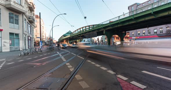 Timelapse of a busy street intersection in central Berlin