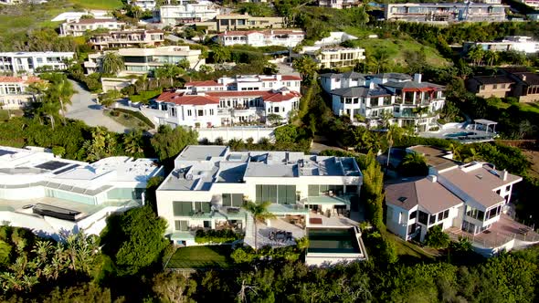 Aerial View of La Jolla Little Coastline City with Wealthy Villas and Swimming Pool