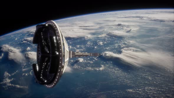 Futuristic Space Satellite Orbiting the Earth