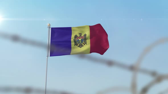 Moldova Flag Behind Border