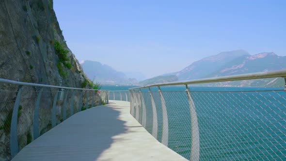 Panoramic Slope for People on the Beautiful Lake in Summer