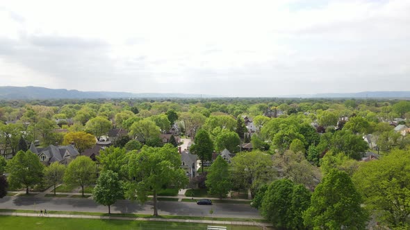 Panoramic view of historic residential neighborhood in La Crosse, Wisconsin, in autumn. alt